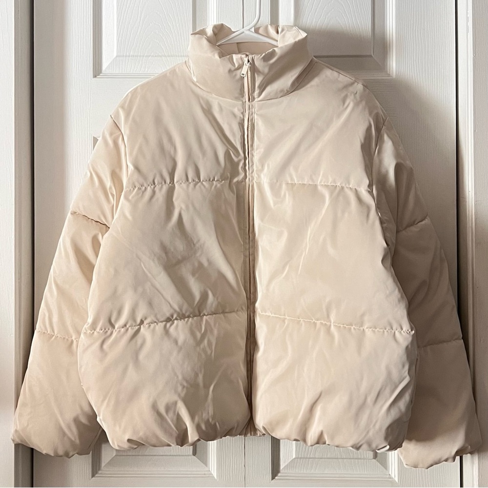 Women's Cream Puffer Jacket - Minimal Winter Coat